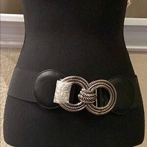 Wide Buckle Elastic Statement Belt Stretchy Cinch Trimmer Belt Size M/L